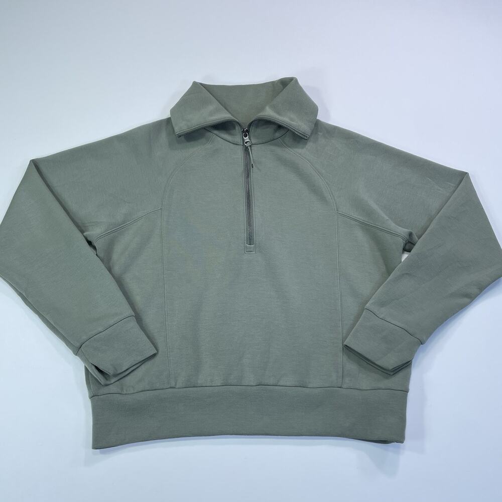 Spanx Air Essentials Half Zip Sweatshirt Women's Small Petite Green Mock Neck